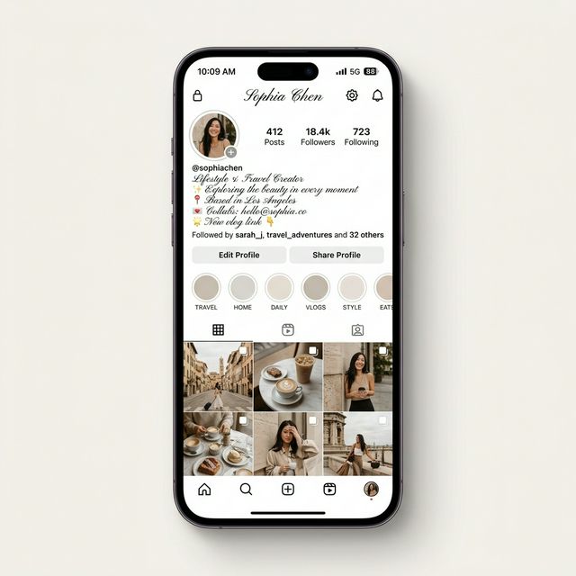 Instagram profile mockup showing a cursive name generated by our cursive name generator displayed as a display name
