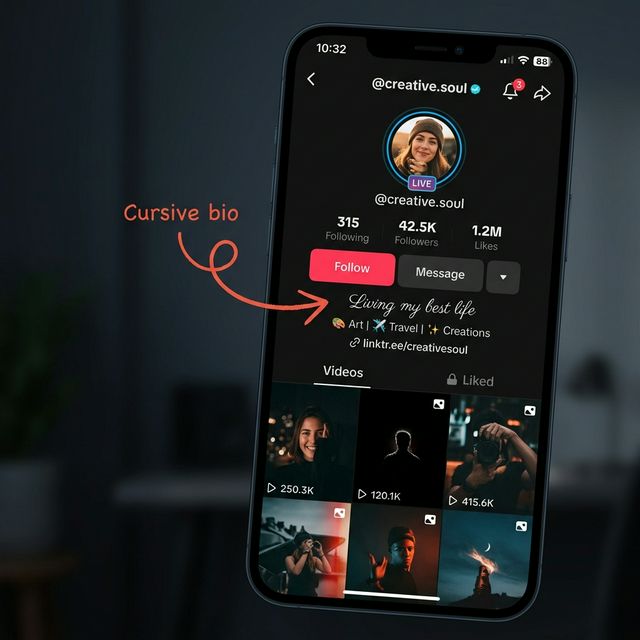 Cursive text preview on TikTok — generated with our free cursive generator